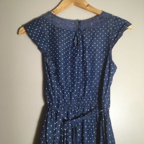 VTG Y2K dELiA*s Lace Cotton Blue & White Polka Dot Dress RARE Vintage Midi Mini - Picture 6 of 16
